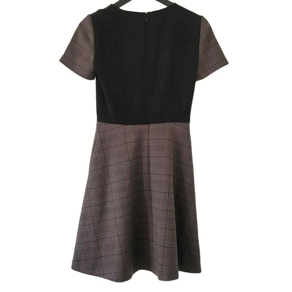 Cremieux Plaid Dress Preppy V-Neck Faux Suede Panels Short Sleeve Pockets 2 - Picture 3 of 8